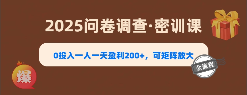 2025《问卷调查》0投入一人一天盈利200+，可矩阵放大-千图副业网