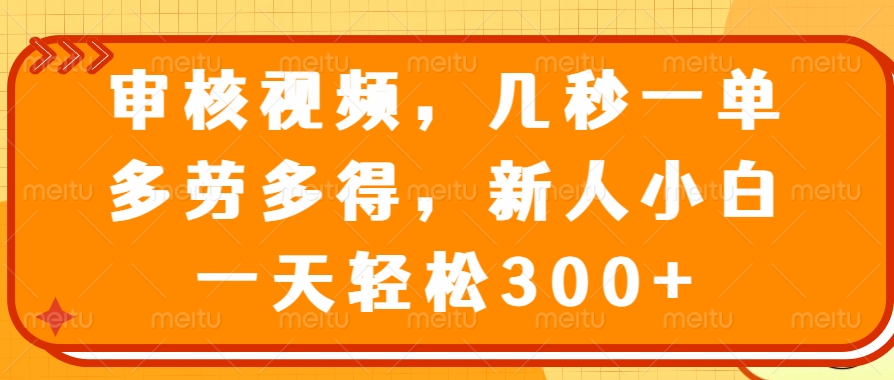视频审核员，几秒一单，多劳多得，新人小白一天轻松300+-千图副业网