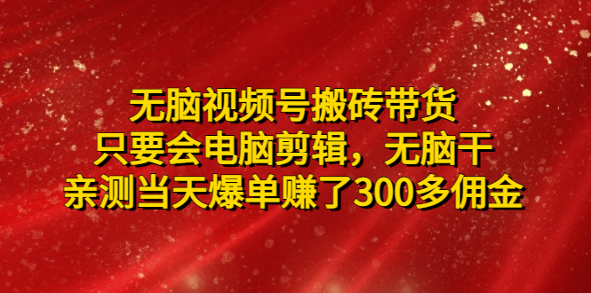 【副业项目5070期】无脑视频号搬砖带货，只要会电脑剪辑，无脑干，亲测当天爆单赚了300多佣金-千图副业网