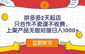 拼多多2天起店，只合作不卖课不收费，上架产品无偿对接日入1000+-千图副业网