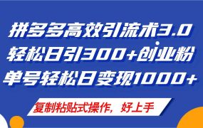 拼多多店铺引流技术3.0,日引300+付费创业粉,单号轻松日变现1000+-千图副业网