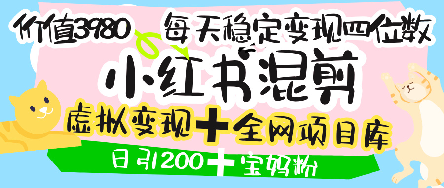 价值3980的小红书混剪， 虚拟变现 ＋全网项目库 ， 日引200+宝妈创业粉，每天稳定四位数变现-千图副业网