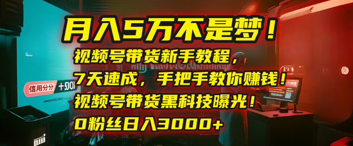 月入5万不是梦！视频号带货新手教程，7天速成，手把手教你赚钱！视频号带货黑科技曝光！0粉丝日入3000+-千图副业网