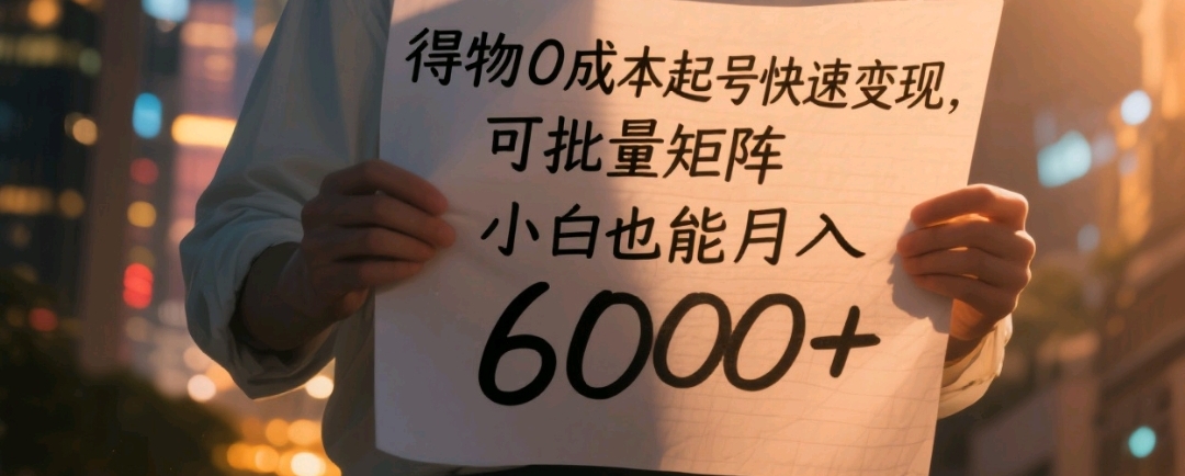 得物0成本起号快速变现,可批量矩阵,小白也能月入6000+-千图副业网