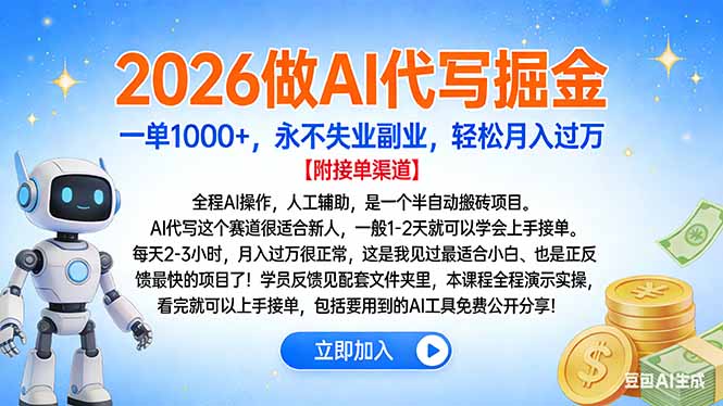 2026做AI代写掘金，一单1000+，永不失业副业，轻松月入过万-千图副业网