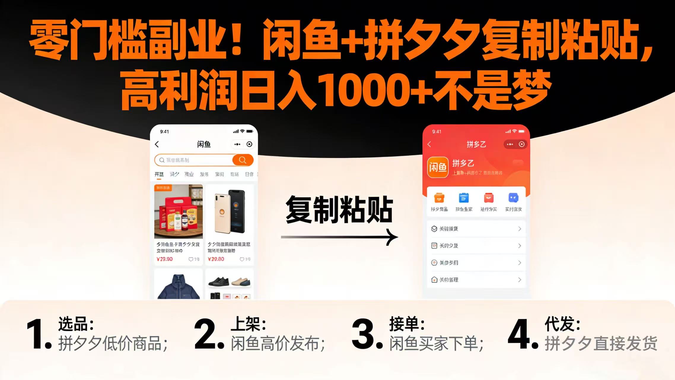 零门槛副业!闲鱼 + 拼夕夕复制粘贴,高利润日入 1000 + 不是梦-千图副业网